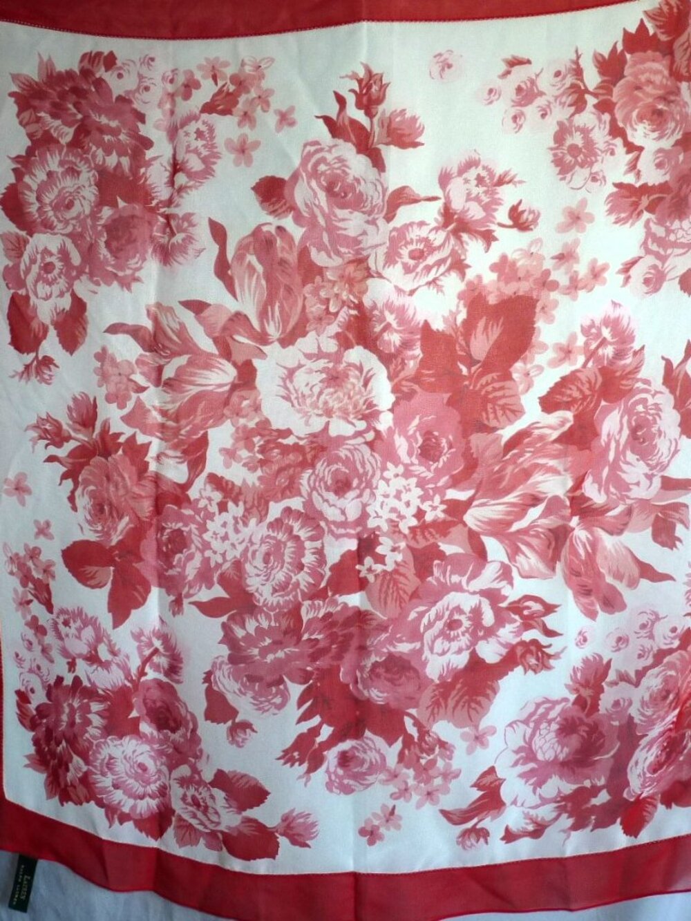 Ralph lauren red white silk scarf 31x31"